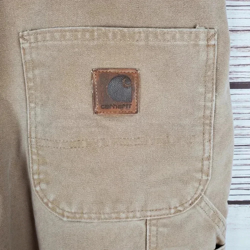 Carhartt Mens 44x30 Vintage B11 Brown Flannel Lined Carpenter Canvas Pants